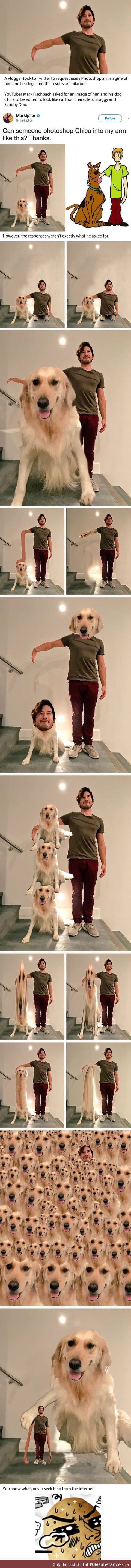 Mark Fischbach sparks photoshop battle after he asks for edit on pic of him and dog