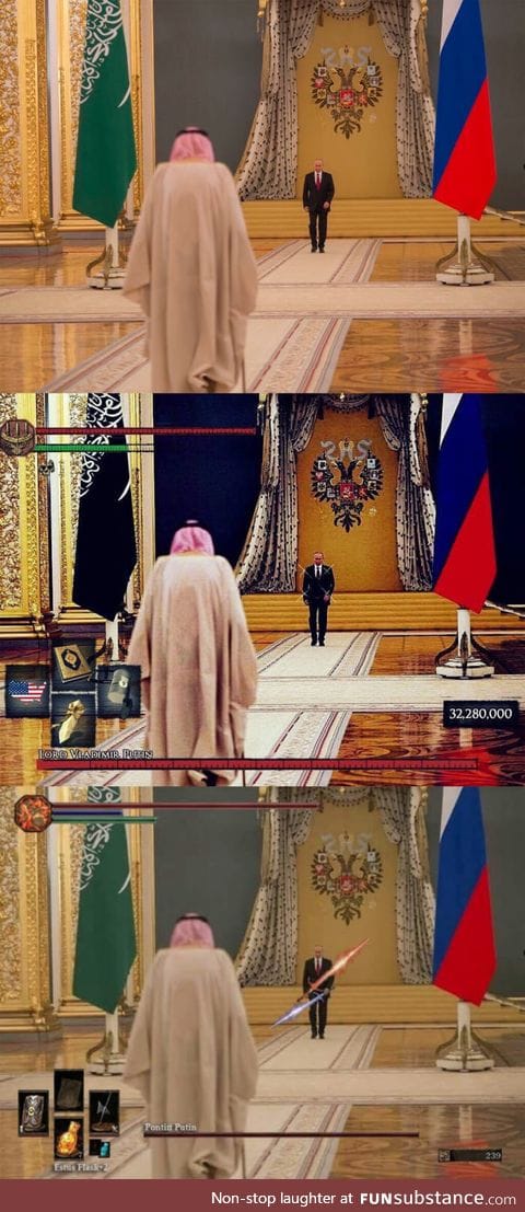 Saudi King meeting Putin photo looks like a Dark Souls boss battle