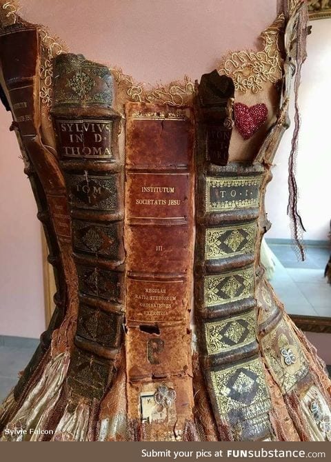Dress made with the spines of old books