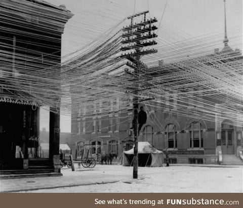 Telephone pole in Kansas, 1911