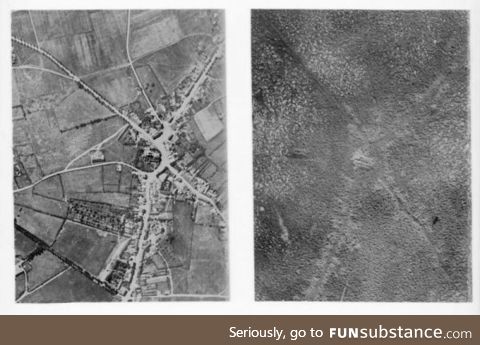 Aerial-view of before and after the Battle of Passchendaele