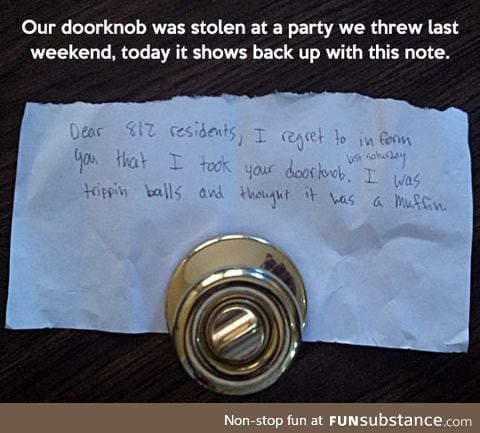 Lost doorknob finally found