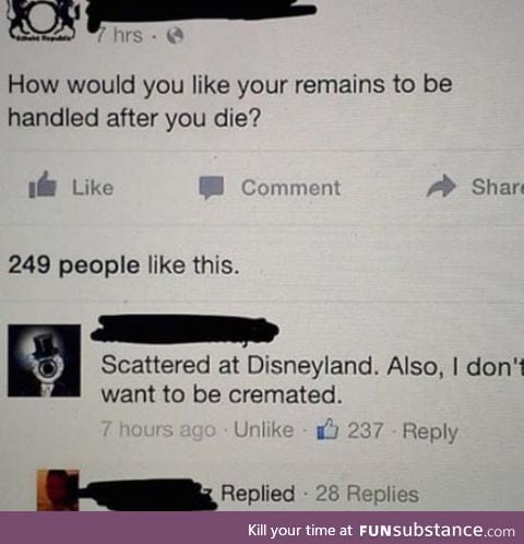 How would you like your remains to be handled after you die?