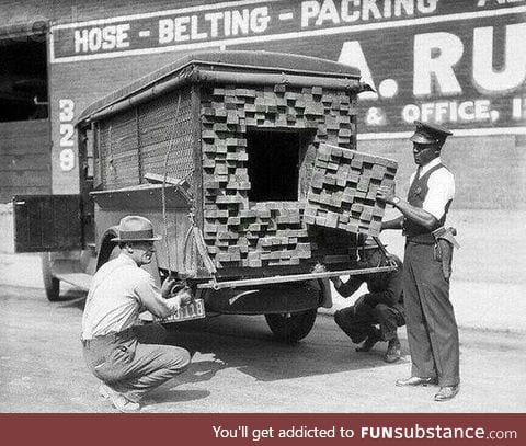 Alcohol smuggling lumber truck, 1926