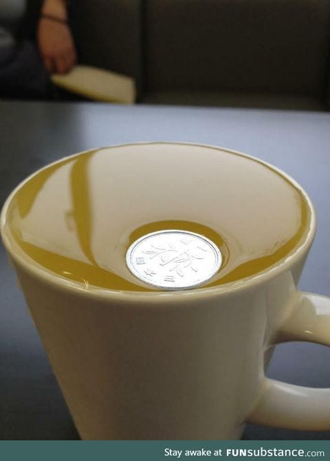 A Japanese Yen1 coin is so light it won't even break surface tension on water
