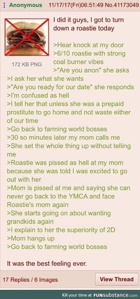 Anon denies a roastie