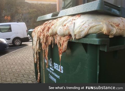 Pizza dough was thrown in the trash and started to rise