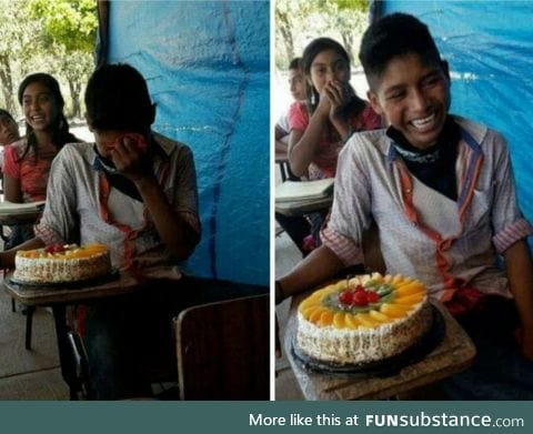 14 yo in rural community cries for having his first birthday cake