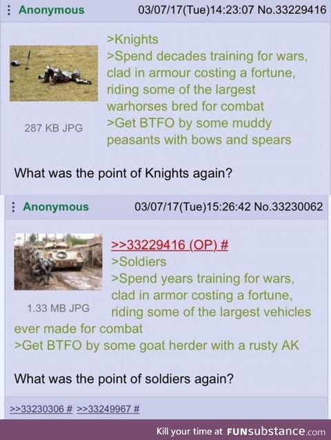 Anon ponders the purpose of knights