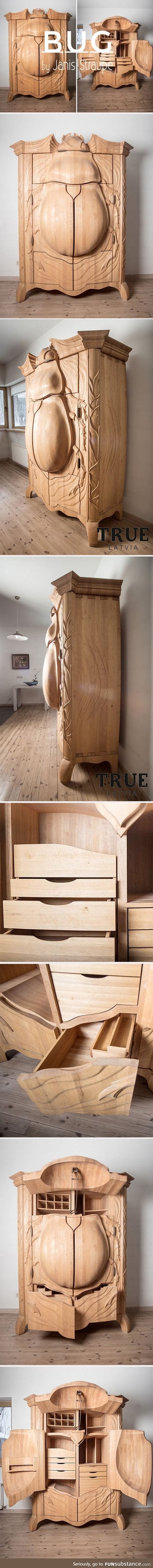 Beetle cabinet turns into an owl when you open it