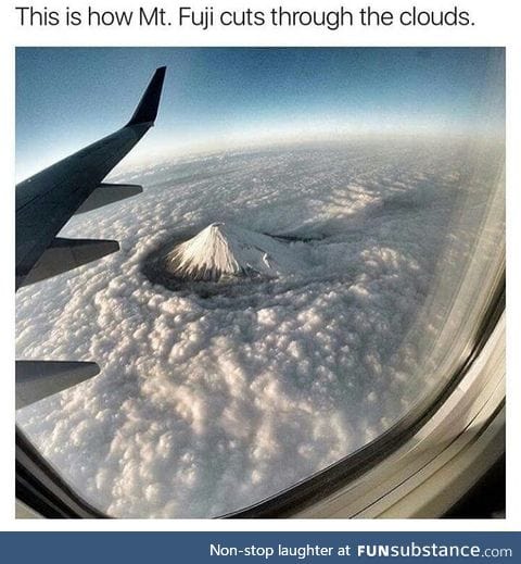 Mount Fujis cutting the clouds