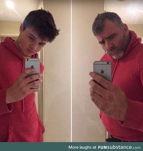 Dad mocks 16 year old son by copying his Instagram selfies