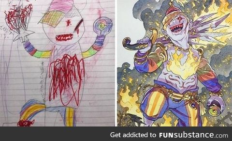 Father draws his sons doodle