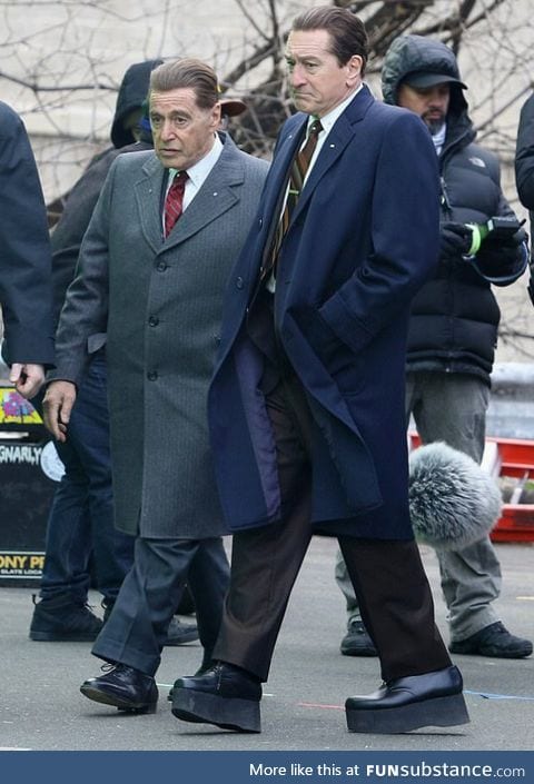 Robert De Niro wearing platforms while filming with Al Pacino