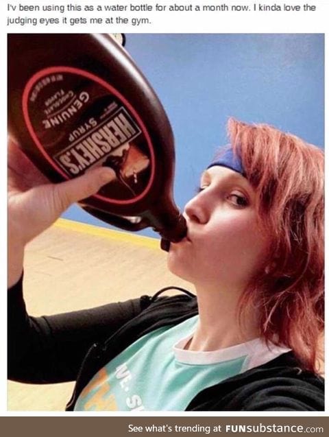 Drinking out a sauce bottle