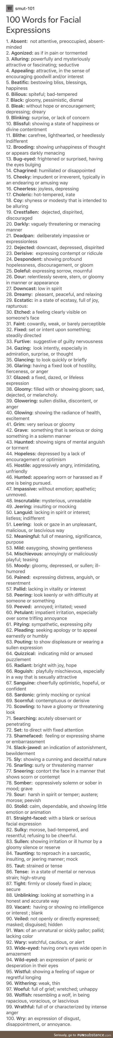 100 words for facial expressions