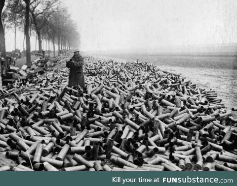 105mm shells from an allied bombardment all fired in a single day on German lines, 1916