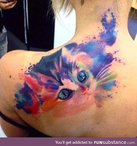 Purrfect watercolor tattoo