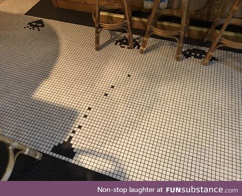 Space Invaders mosaic floor in a Madison, WI coffee shop