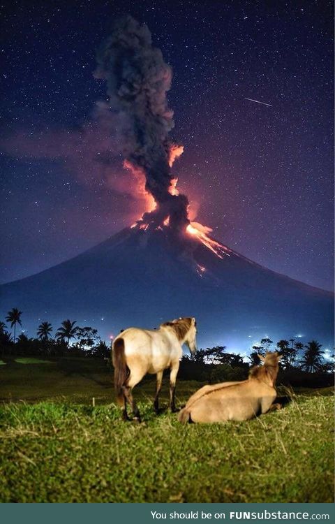 January 23, just before 5AM. Mt. Mayon explodes as seen from Camalig, Albay, Philippines