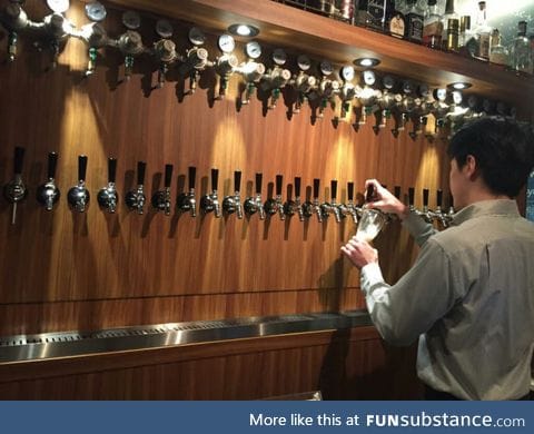 This bar in Japan doesn't label their beer taps. Bartender knows each one by memory