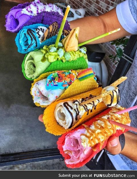 Rainbow ice cream tacos
