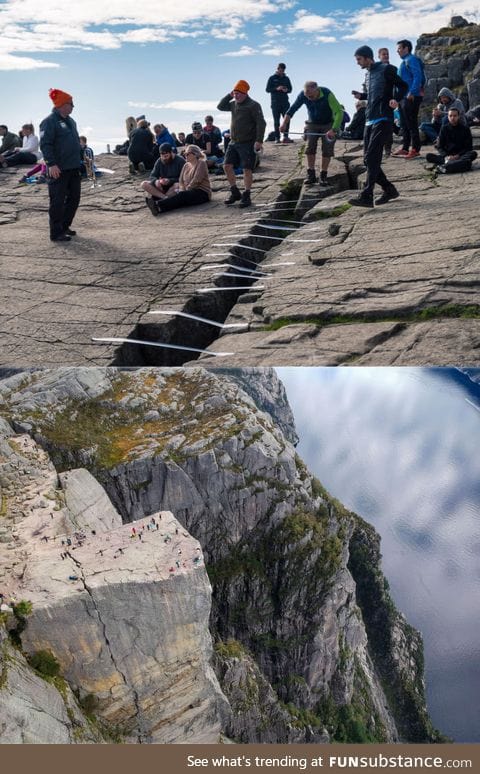 Hikers trying to fix Norway's famous Preikestolen with duct tape
