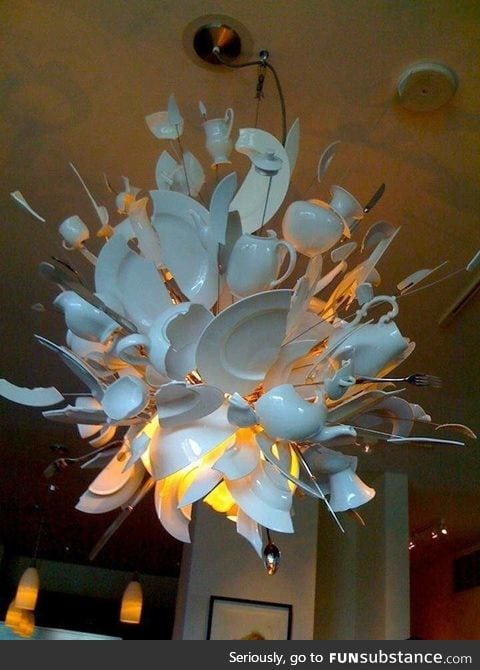This thing is awesome. Exploding dishes chandelier