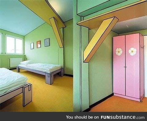 Room painted to make it look like a cartoon