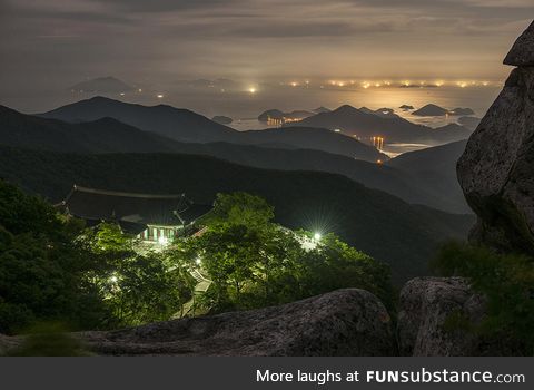 South Korean village at night