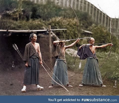 Japanese Archers,1860, color restored,