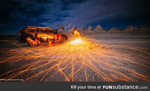 Long exposure of a wind blown campfire