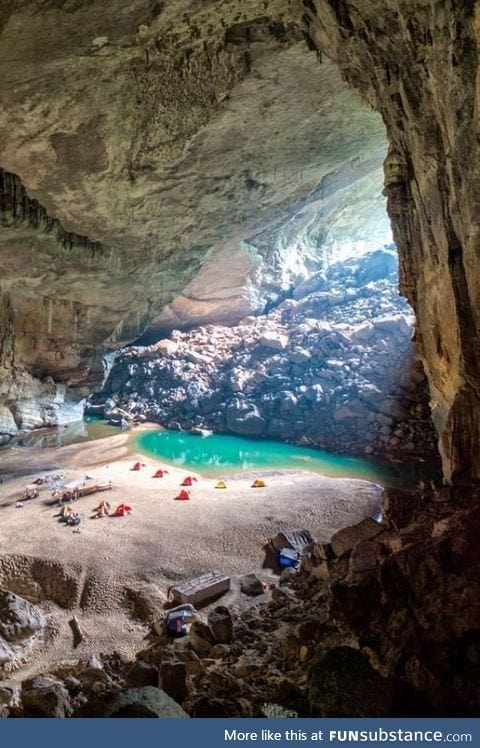 This cave is so large it has it's own beach