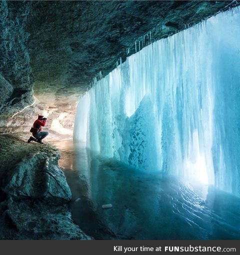 Frozen waterfall in ice land