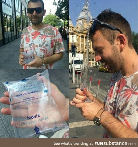 Due to hot temperatures, Budapest water company gives away free water bags! Well done!