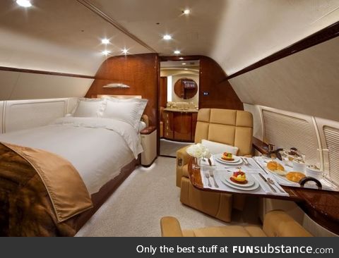 Luxury bedroom for one inside a private jet