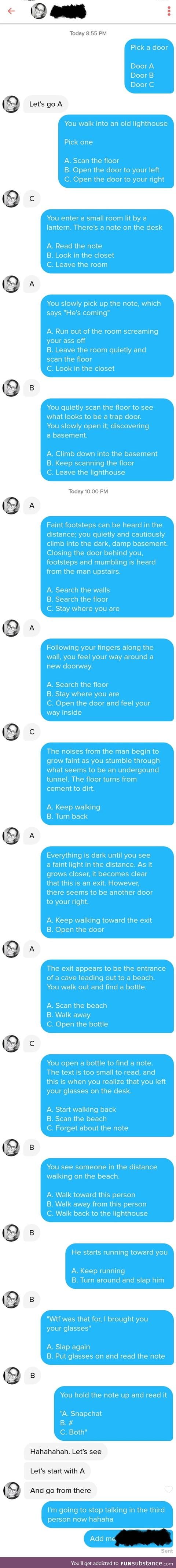 Guy creates an interactive story on tinder