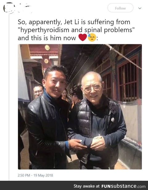 A recent image of Jet Li suffering from hyperthyroidism :(