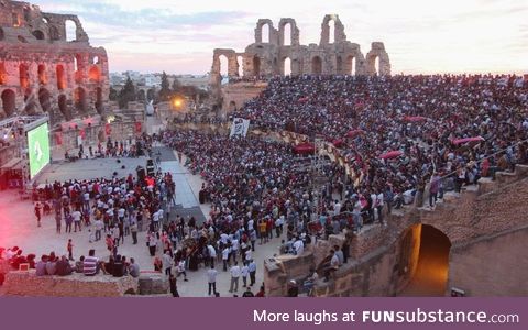 Fans watch the World Cup in a 2,000 year old Roman Ampitheatre in Tunisia