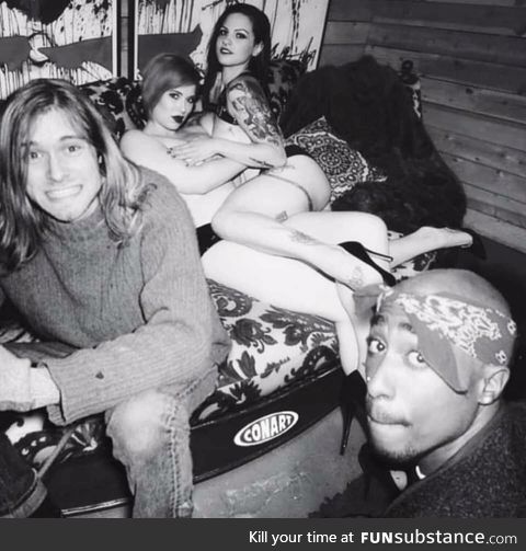 Kurt Cobain and Tupac with some fans in the early 90's