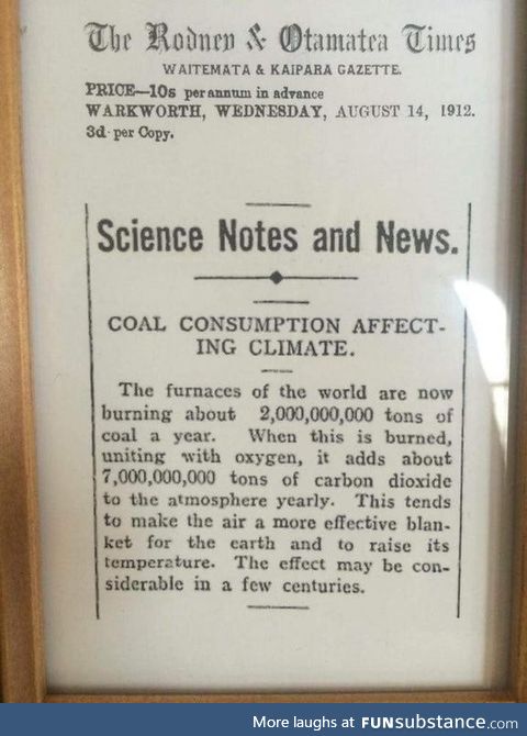 A 100 year old paper article about 'climate change'
