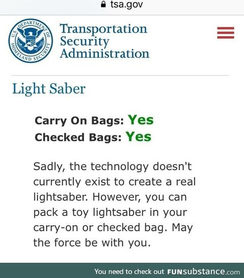“May the force be with you.” Thank you, TSA
