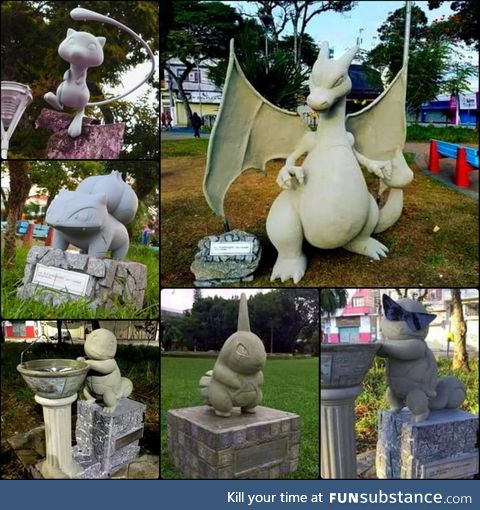 An anonymous group of people is placing pokemon statues overnight in the city of Suzano