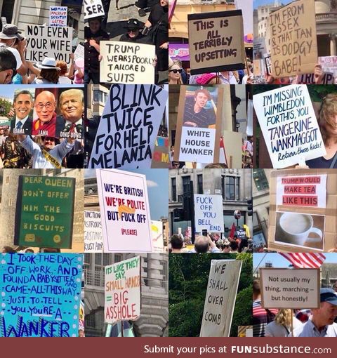 “What are brits like?” (Signs at the anti-Trump protests in London)