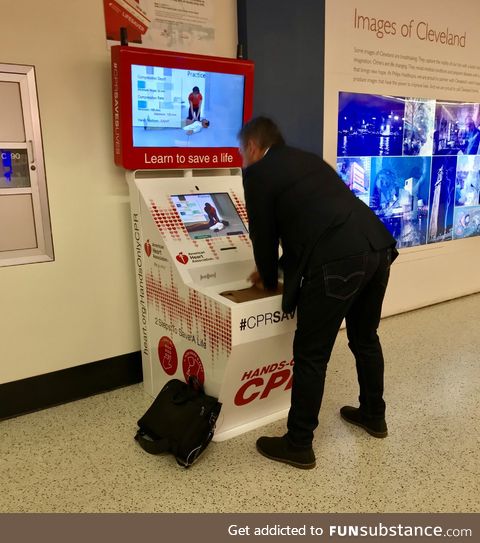 At Cleveland airport, you can practice CPR while waiting on your flight