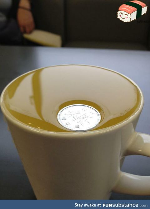 A Japanese 1 yen coin is so light it won't even break surface tension