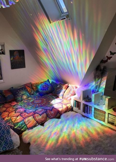 Groovy sunlight through the prismatic window film