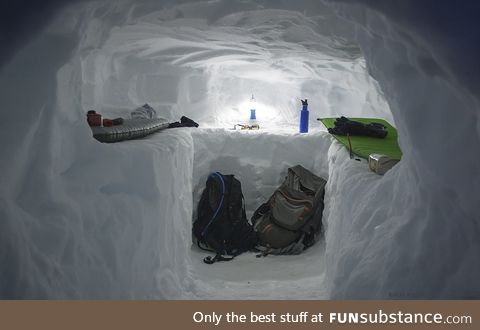 Snow cave camping
