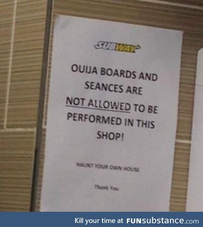 How am I supposed to find out what Satan wanted on his sandwich? (Oujia boards in Subway)