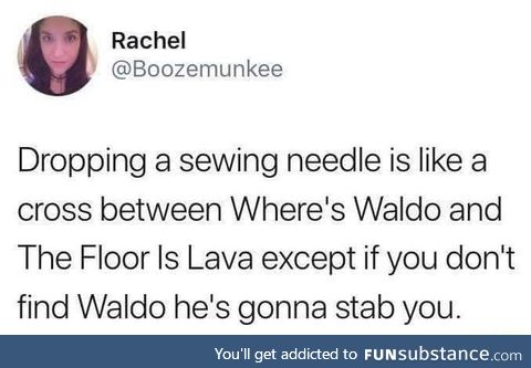 Dropping a sewing needle